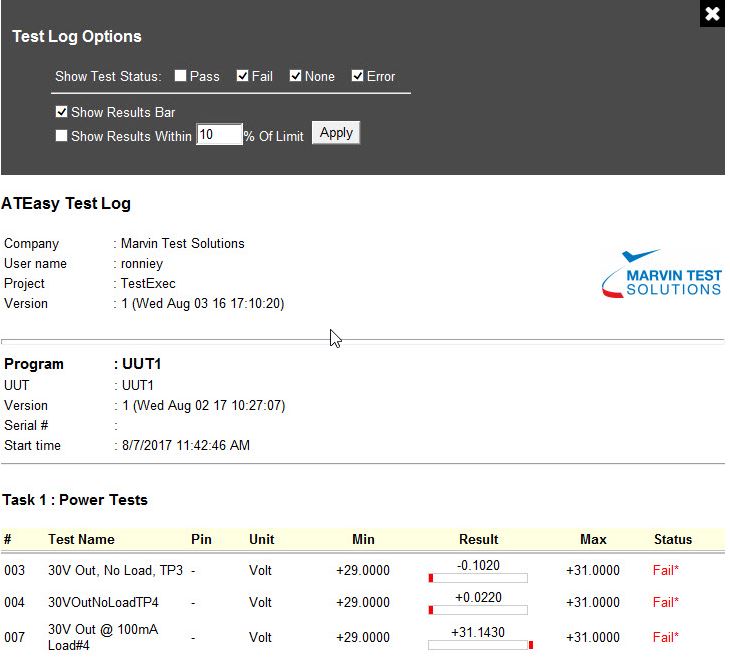 Template to support by Test Status filtering