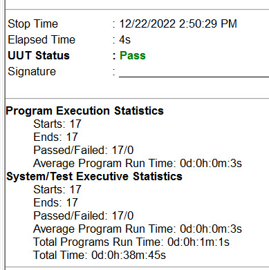 Test Executive Statistics