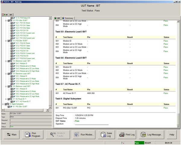 TS-217 Test Log View Screen